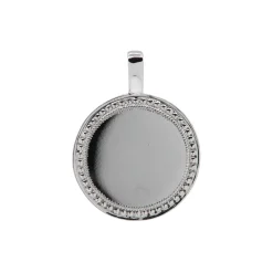 18K White Gold Round Milgrain Border Charm