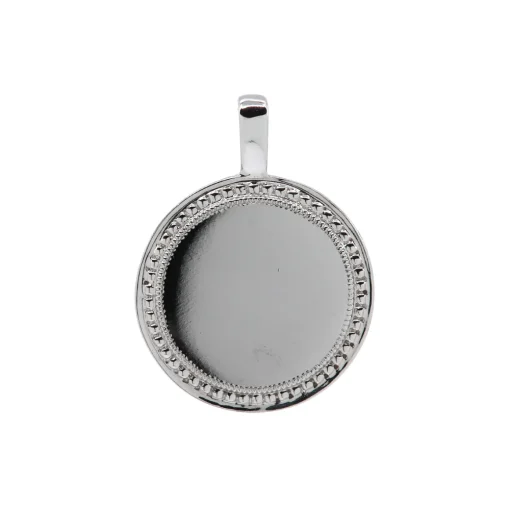 18K White Gold Round Milgrain Border Charm