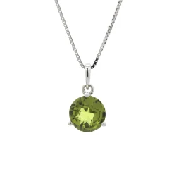 14K White Gold Round Peridot Pendant and Chain