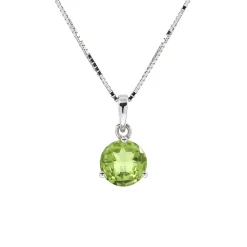 14K White Gold Round Peridot Pendant and Chain