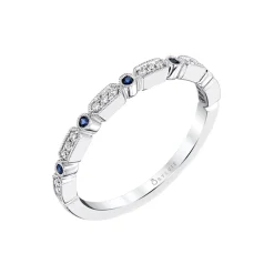 14K White Gold Round Sapphire and Diamond Band