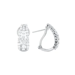 14K White Gold 3-Row Diamond Omega Earrings