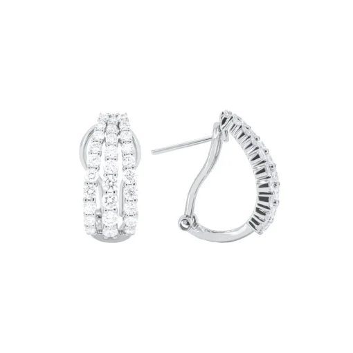 14K White Gold 3-Row Diamond Omega Earrings