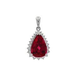 14K White Gold Rubellite and Diamond Pendant