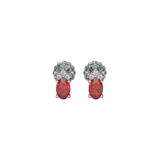 14K White Gold Ruby and Diamond Stud Earrings
