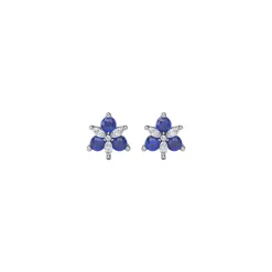 14K White Gold Sapphire and Diamond Cluster Earrings