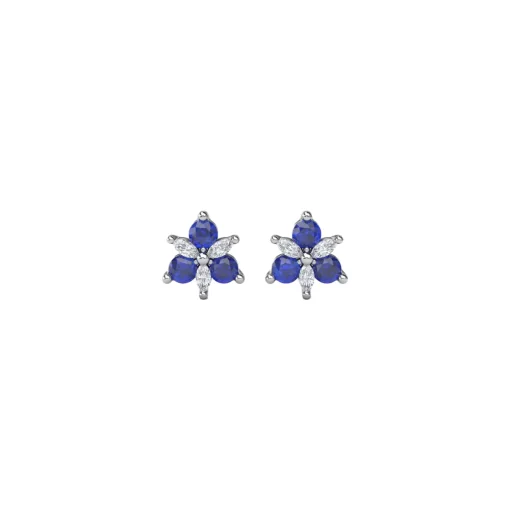 14K White Gold Sapphire and Diamond Cluster Earrings