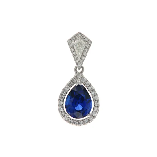 14K White Gold Sapphire and Diamond Pendant