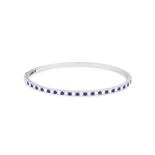 14K White Gold Sapphire and Diamond Bangle Bracelet