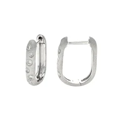 14K White Gold Satin Finish Diamond Huggie Hoop Earings