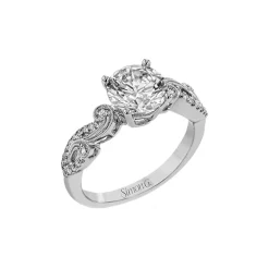 18K White Gold Scroll Pattern Engagement Ring Semi-Mounting