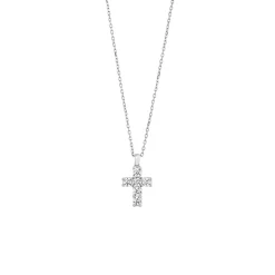 14K White Gold Small Diamond Cross Pendant with Chain