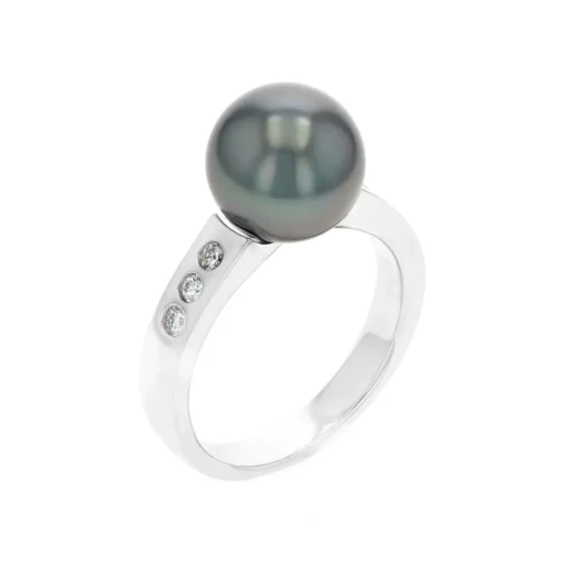 18K White Gold Tahitian Pearl and Diamond Ring