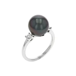 14K White Gold Tahitian Pearl and Diamond Ring