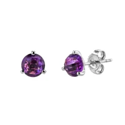 14K White Gold Three-Prong Amethyst Stud Earrings