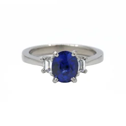 14K White Gold Three-Stone Sapphire Ring