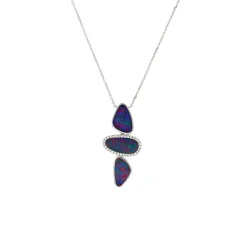 14K White Gold Triple Opal Doublet and Diamond Necklace