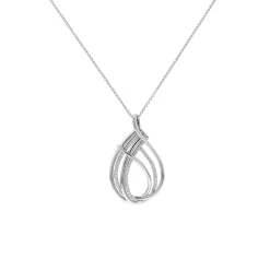 18K White Gold Twisted Drop Diamond Pendant with Chain
