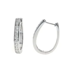 14K White Gold “U” Shaped Diamond Hoop Earrings