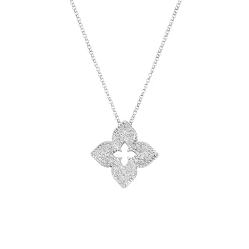 18K White Gold Venetian Princess Diamond Pendant with Chain