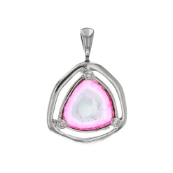 14K White Gold Watermelon Tourmaline and Diamond Pendant