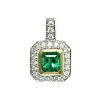 14K Yellow and White Gold Emerald and Diamond Halo Pendant