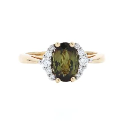 14K Yellow and White Gold Oval Andalusite and Diamond Ring