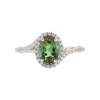 14K Yellow and White Gold Oval Green Tourmaline and Diamond Halo Bypass Ring