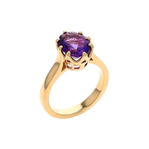 14K Yellow Gold 2.38 Carat Oval Amethyst Ring