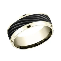 14K Yellow Gold and Black Titanium Swirl Band
