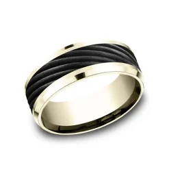 14K Yellow Gold and Black Titanium Swirl Band