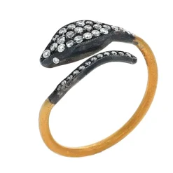 22K Yellow Gold and Oxidized Sterling Silver Diamond Snake Ring