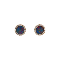 14K Yellow Gold Australian Opal Doublet and Diamond Earrings
