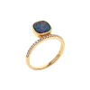 14K Yellow Gold Australian Opal Doublet and Diamond Ring