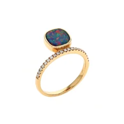 14K Yellow Gold Australian Opal Doublet and Diamond Ring