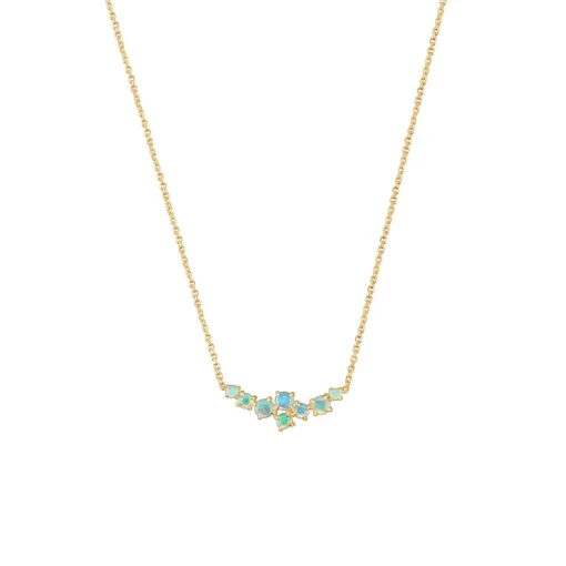 14K Yellow Gold Australian Opal Cluster Necklace