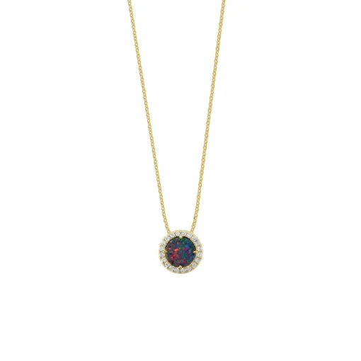 14K Yellow Gold Australian Opal Doublet Pendant with Chain