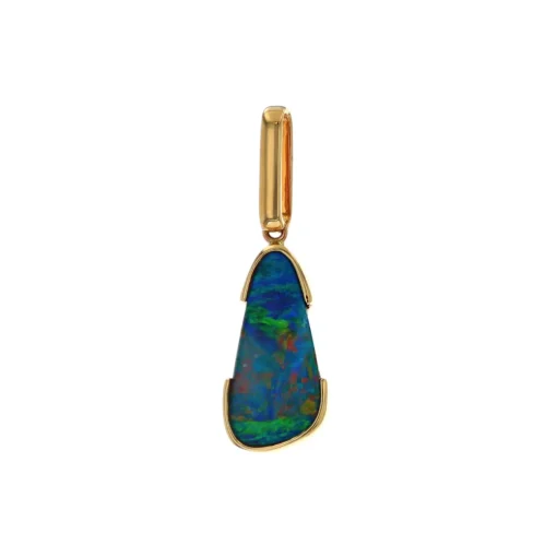 14K Yellow Gold Australian Opal Doublet Half Bezel Pendant