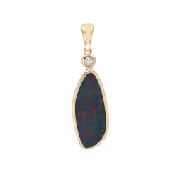 14K Yellow Gold Australian Opal Doublet and Diamond Pendant