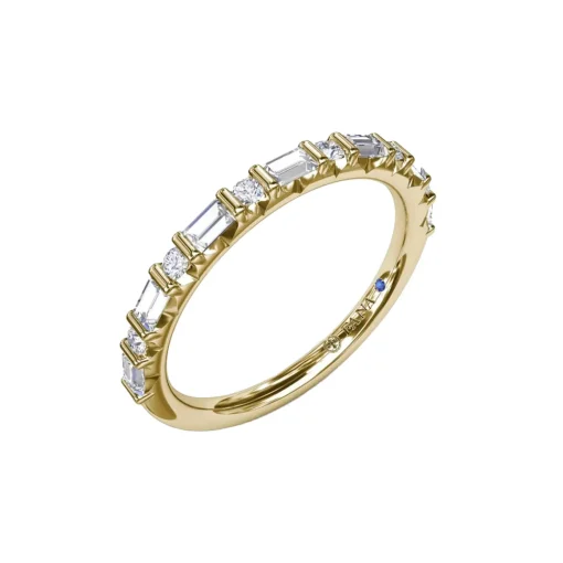 14K Yellow Gold Baguette and Round Diamond Wedding Band