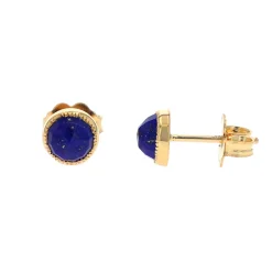 14K Yellow Gold Bezeled Lapis Stud Earrings