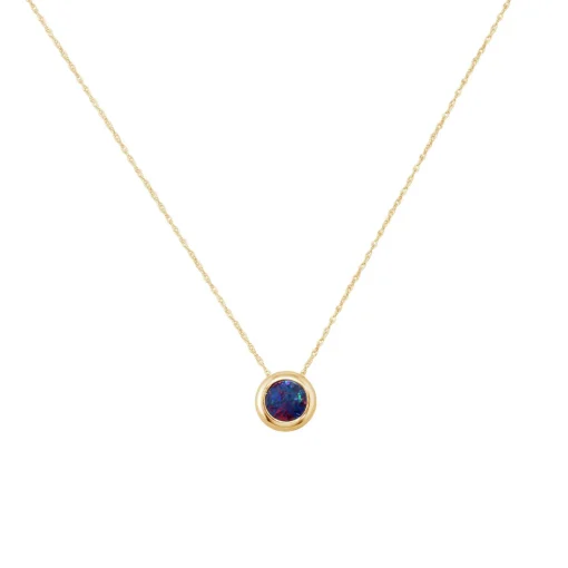 14K Yellow Gold Bezel-Set Australian Opal Doublet Pendant with Chain
