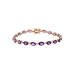 14K Yellow Gold Bezel-Set Oval Amethyst Bracelet