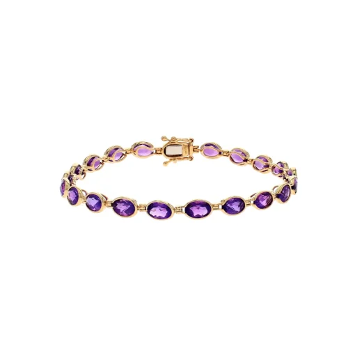 14K Yellow Gold Bezel-Set Oval Amethyst Bracelet