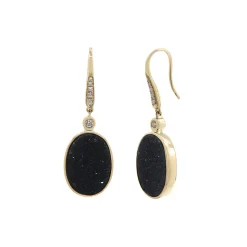 14K Yellow Gold Black Drusy and Diamond Earrings