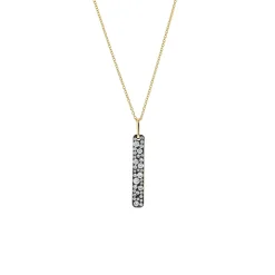 14K Yellow Gold Black Rhodium Diamond Bar Pendant with Chain