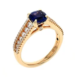 14K Yellow Gold Blue Sapphire and Diamond Fashion Ring