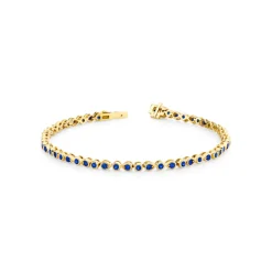 14K Yellow Gold Blue Sapphire Bezel Bracelet