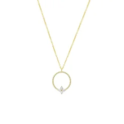 14K Yellow Gold Circular Rope Diamond Pendant with Chain
