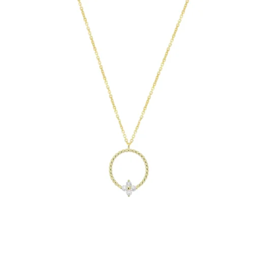 14K Yellow Gold Circular Rope Diamond Pendant with Chain